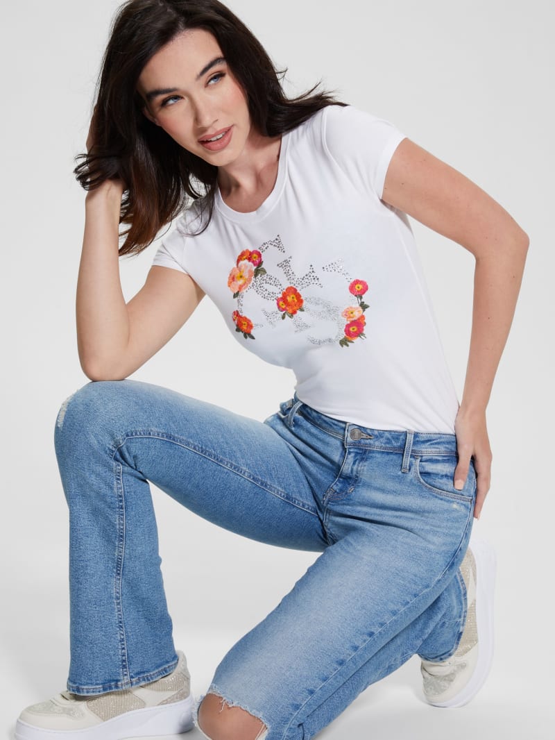 Guess Quattro G Floral Tee - Pure White Guess Quattro G Floral Tee - Pure White
