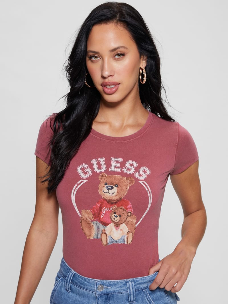 Guess Varsity Bear Tee - Tahiti Red Multi Guess Varsity Bear Tee - Tahiti Red Multi