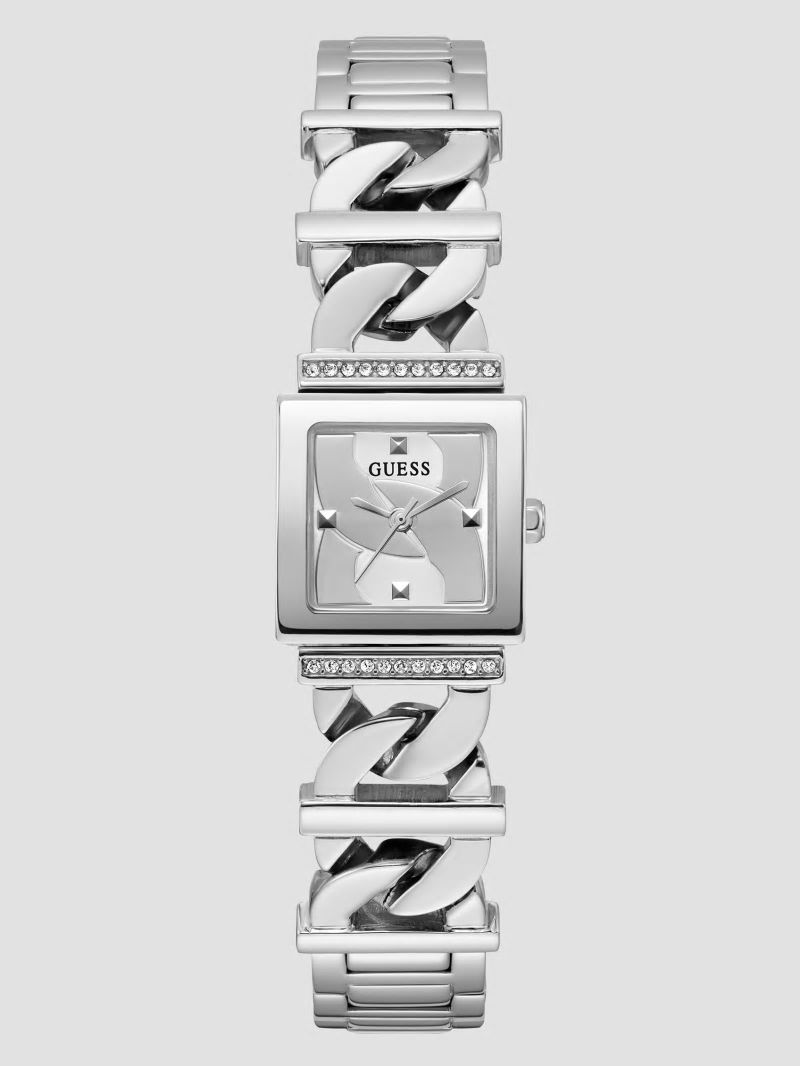 Guess Silver-Tone Chain-Link Analog Watch - Silver Guess Silver-Tone Chain-Link Analog Watch - Silver