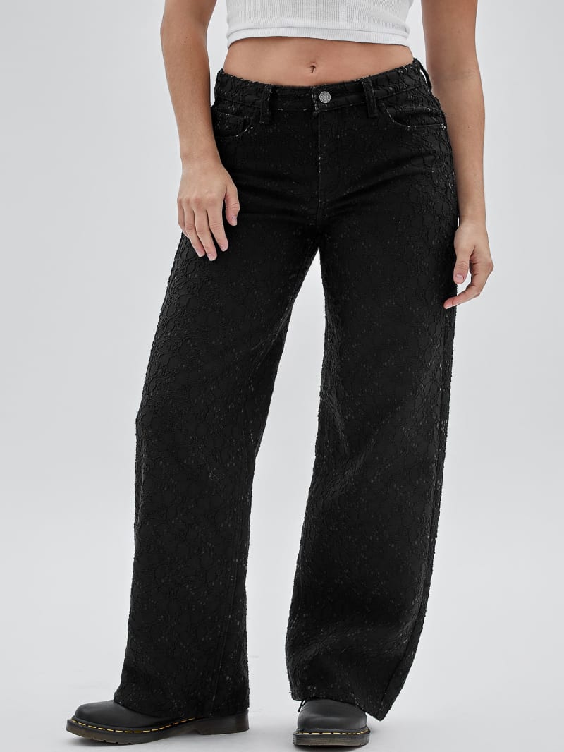 Guess GUESS Originals Lace Denim Wide-Leg Jeans - Black Guess GUESS Originals Lace Denim Wide-Leg Jeans - Black