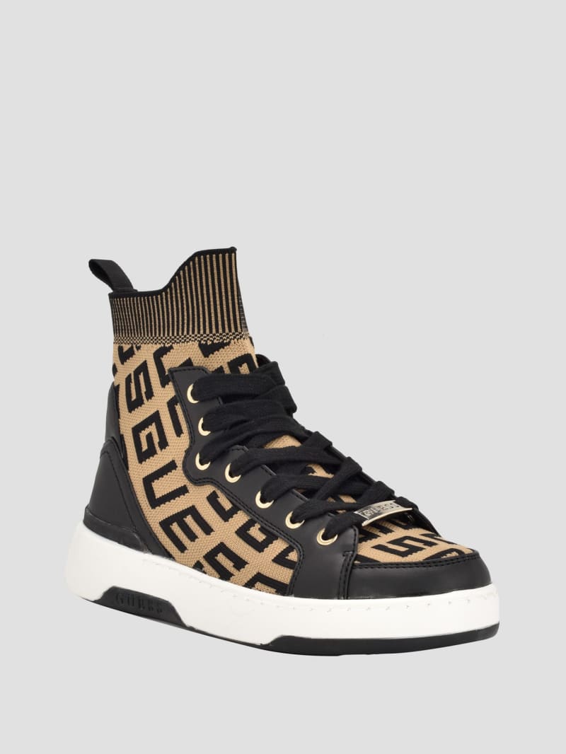 Guess Mannen Logo Knit High-Top Sneakers - Medium Brown Guess Mannen Logo Knit High-Top Sneakers - Medium Brown
