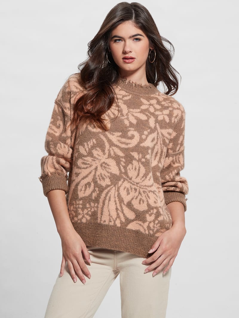 Guess Staci Floral Sweater - Folk Floral Print Pink Guess Staci Floral Sweater - Folk Floral Print Pink