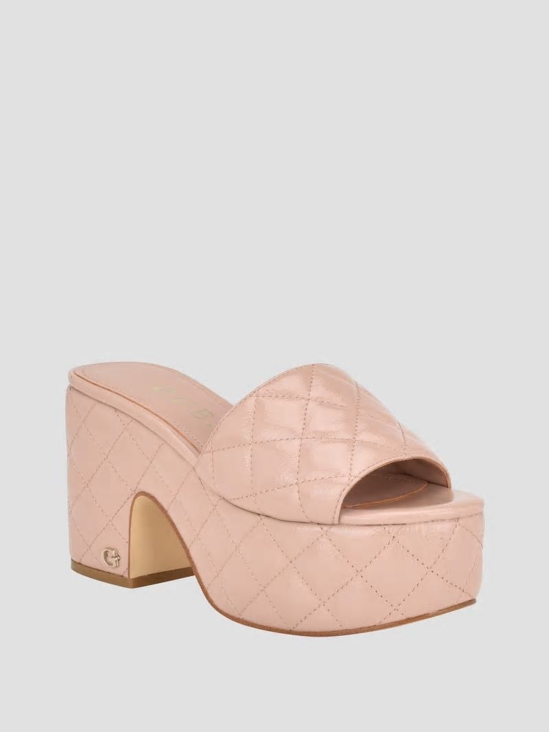 Guess Yanni Quilted Platform Mules - Light Natural 110 Guess Yanni Quilted Platform Mules - Light Natural 110