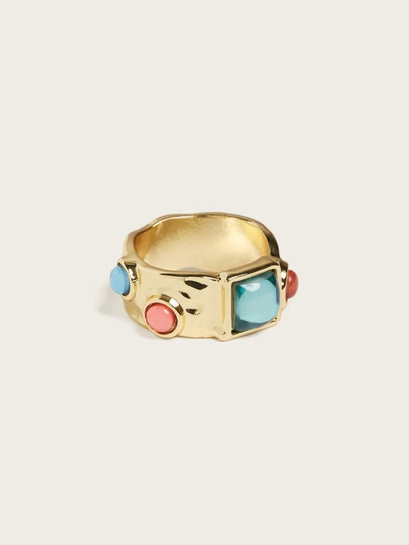 Guess Textured Gold-Tone Stone Ring - Silver/Gold Guess Textured Gold-Tone Stone Ring - Silver/Gold