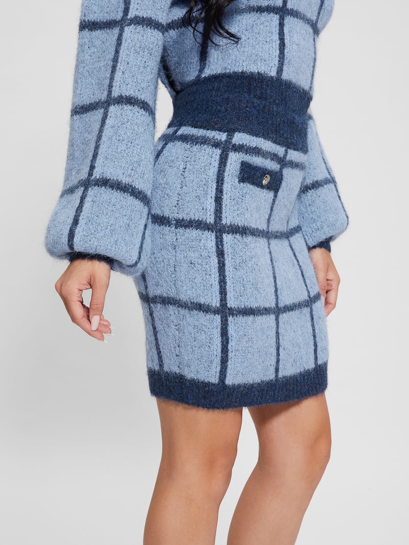 Guess Nadia Plaid Sweater Skirt - Blue Check Guess Nadia Plaid Sweater Skirt - Blue Check