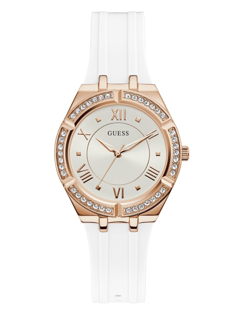 Guess Rose Gold-Tone and White Analog Watch - White Multi Guess Rose Gold-Tone and White Analog Watch - White Multi