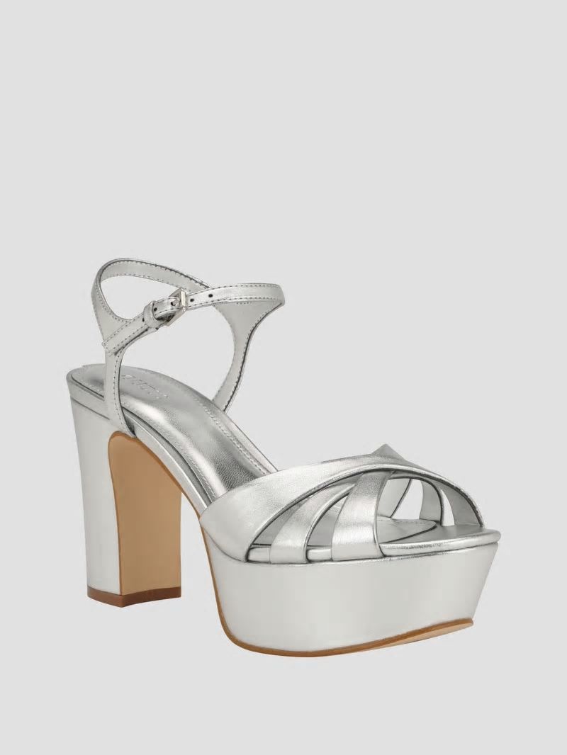 Guess Haylo Crisscross Platform Block Heels - Silver 040 Guess Haylo Crisscross Platform Block Heels - Silver 040