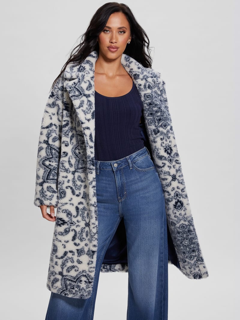 Guess Eco Carolina Printed Sherpa Coat - White Bandana Combo Guess Eco Carolina Printed Sherpa Coat - White Bandana Combo