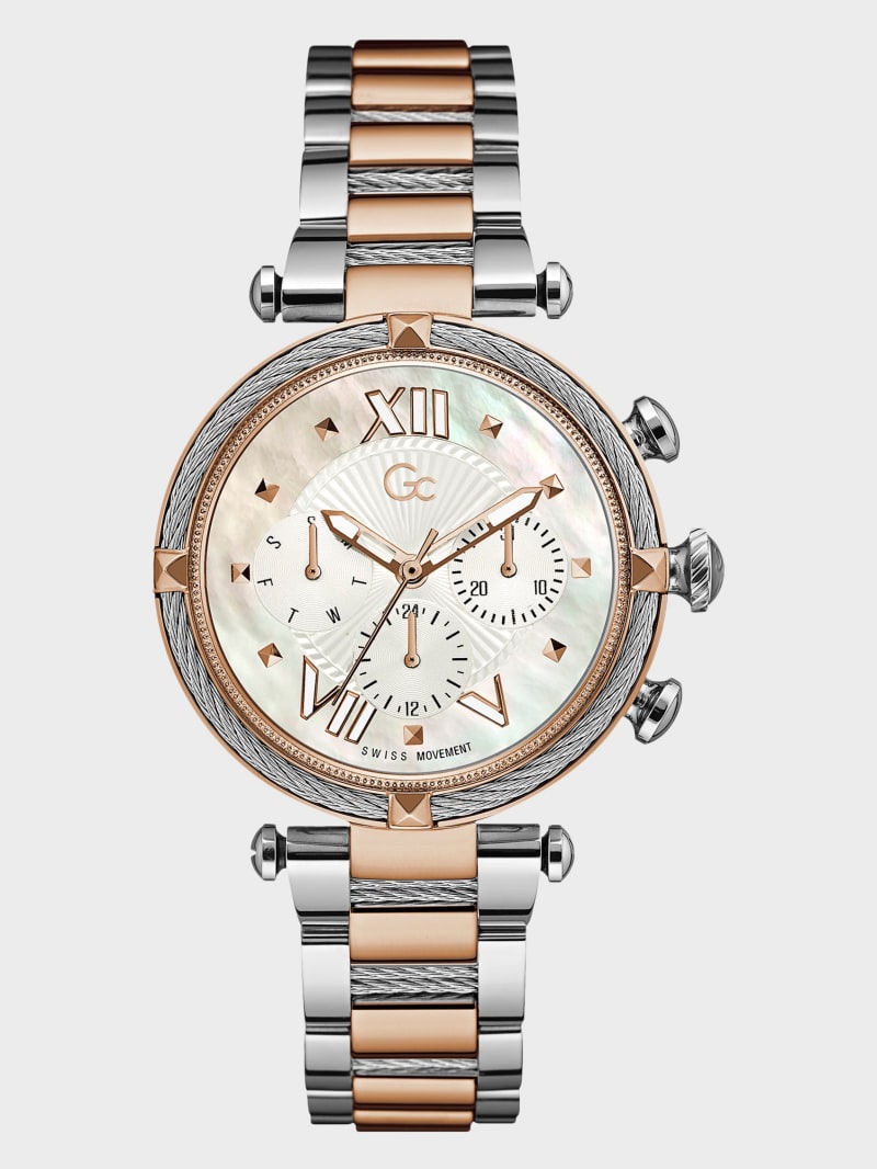Guess Gc Silver and Rose Gold-Tone Multi-Time Zone Watch - Silver Guess Gc Silver and Rose Gold-Tone Multi-Time Zone Watch - Silver