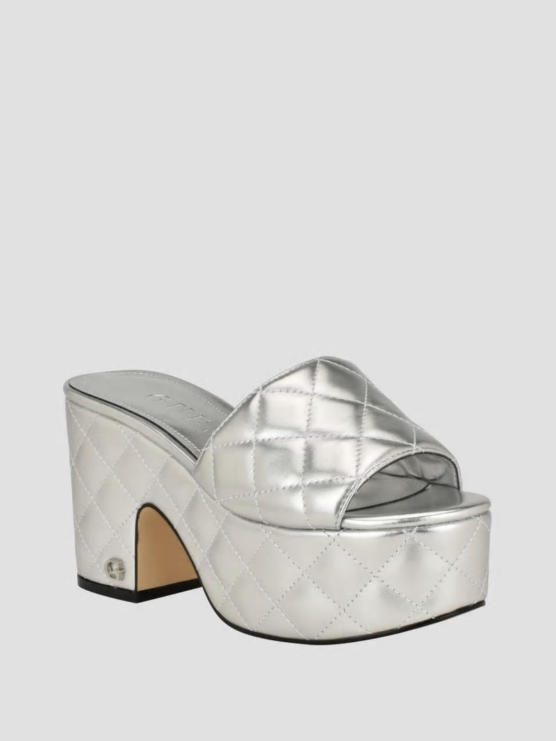 Guess Yanni Quilted Platform Mules - Silver 040 Guess Yanni Quilted Platform Mules - Silver 040