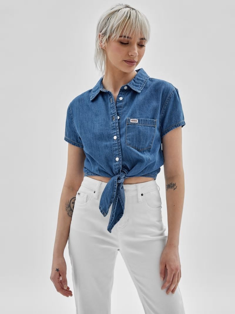Guess GUESS Originals Tie-Front Denim Shirt - Go Medium Ruthie Wash Guess GUESS Originals Tie-Front Denim Shirt - Go Medium Ruthie Wash