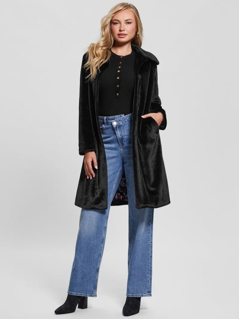 Guess Simmone Faux-Fur Coat - Black Guess Simmone Faux-Fur Coat - Black