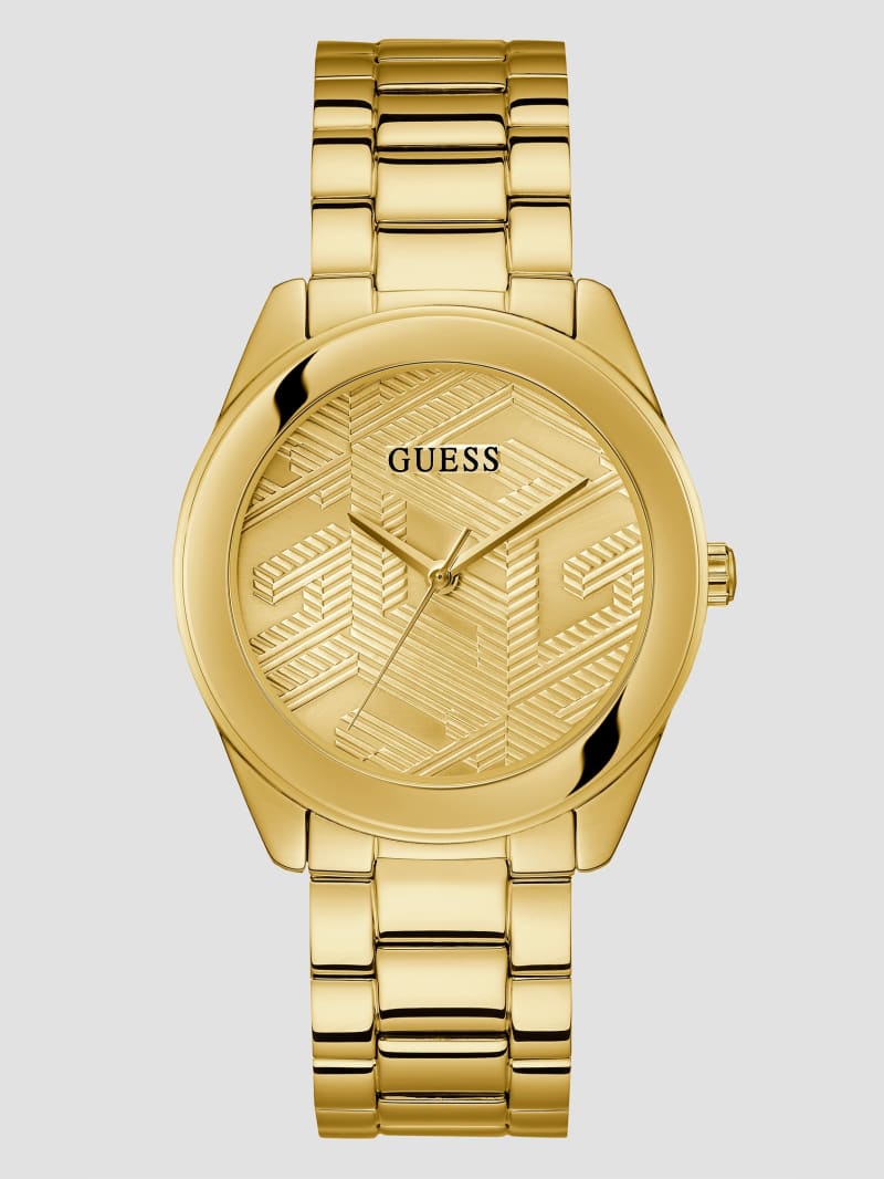 Guess Gold-Tone G-Cube Dial Analog Watch - Gold Guess Gold-Tone G-Cube Dial Analog Watch - Gold