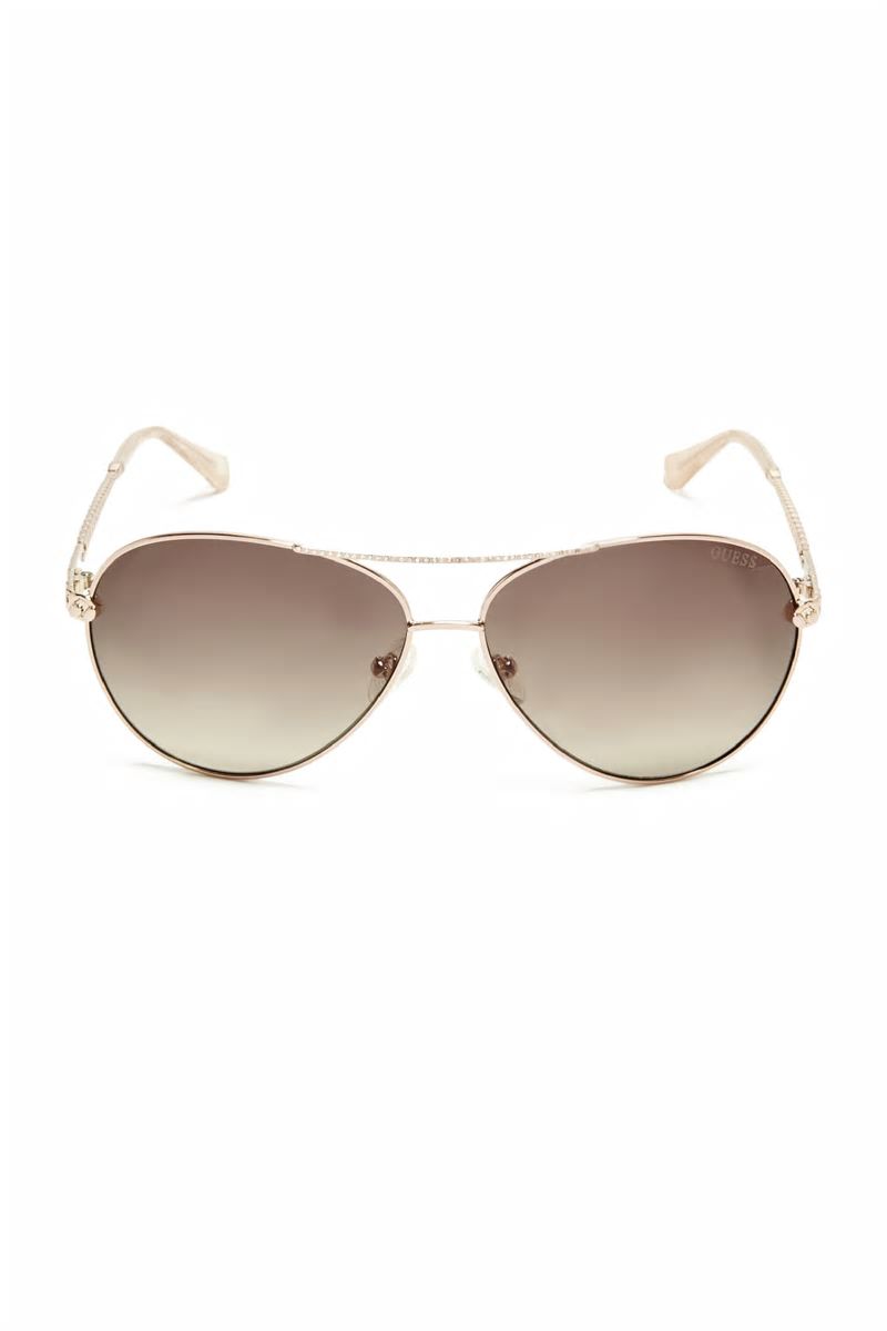 Guess Catherine Rhinestone Aviator Sunglasses - Rose Gold