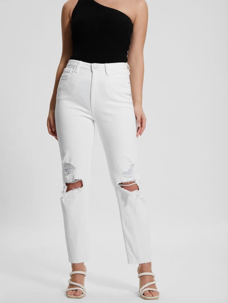 Guess Destroyed Mom Jeans - Pure White Multi Guess Destroyed Mom Jeans - Pure White Multi