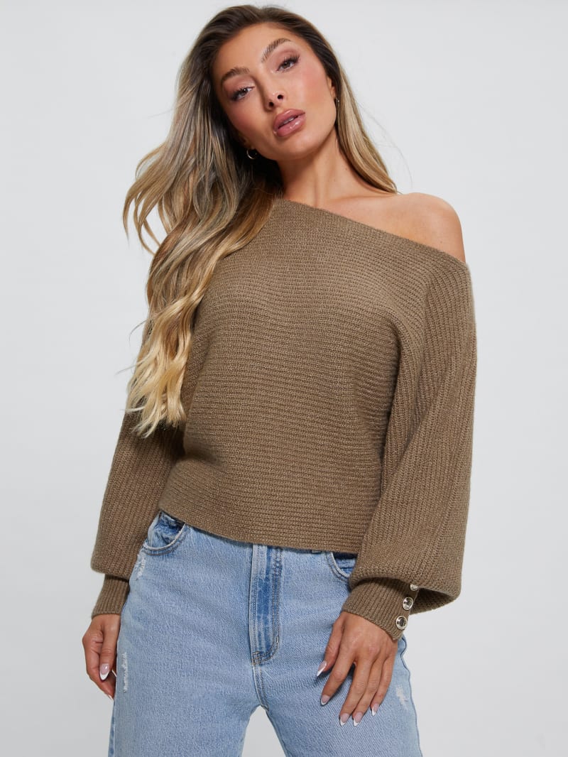 Guess Isadora Off-Shoulder Sweater - Silk Taupe Heather Multi Guess Isadora Off-Shoulder Sweater - Silk Taupe Heather Multi