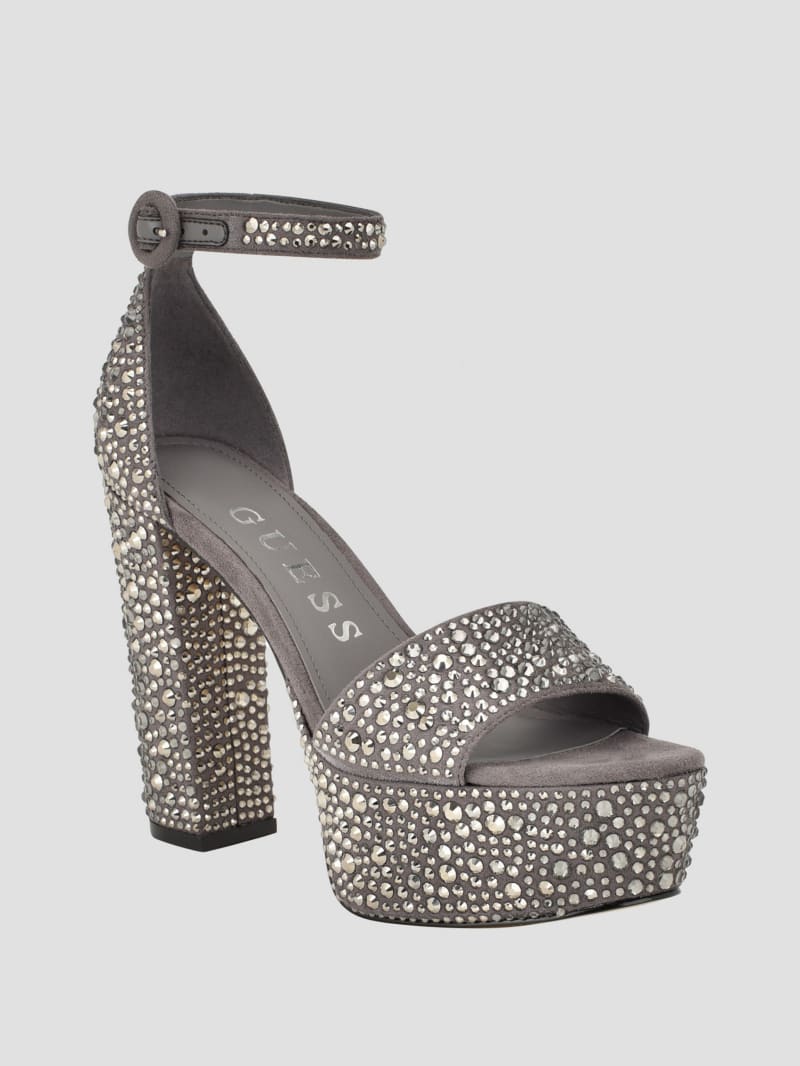 Guess Setone Rhinestone Platform Heels - Medium Grey Guess Setone Rhinestone Platform Heels - Medium Grey