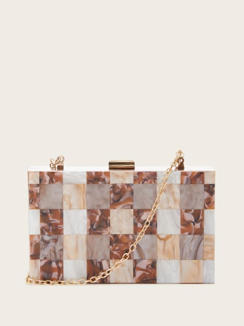 Guess Checkered Ginger Lucite Clutch - Ginger Guess Checkered Ginger Lucite Clutch - Ginger