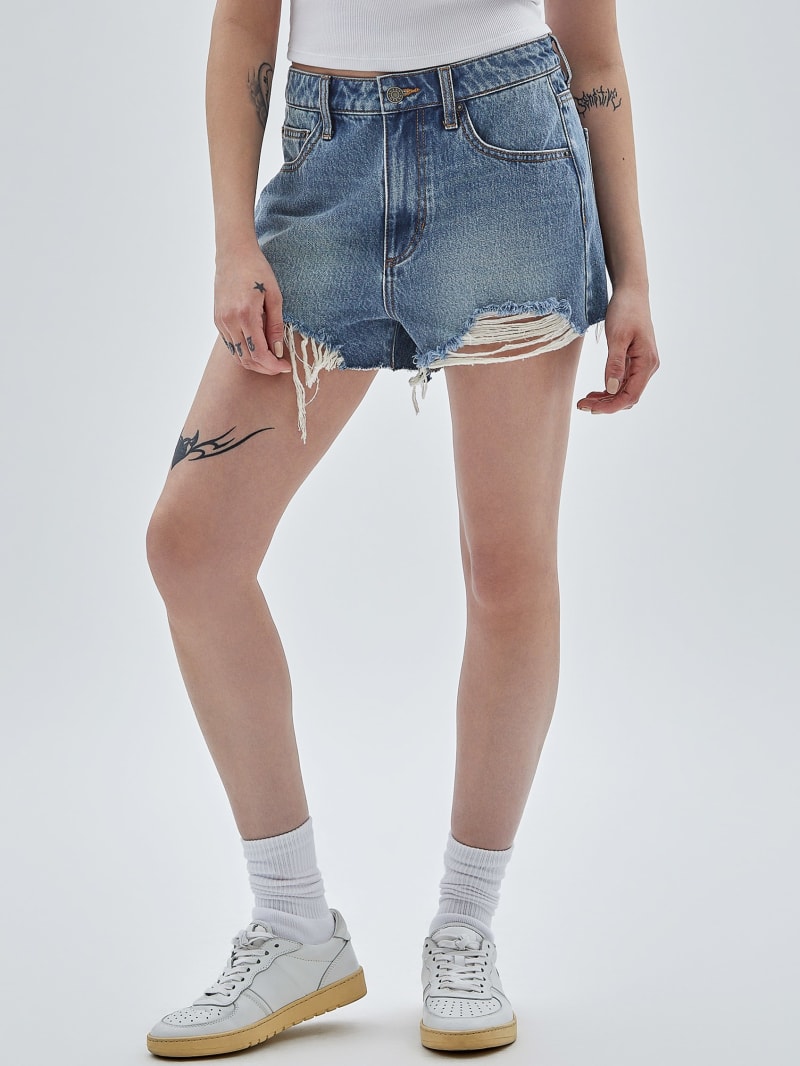Guess GUESS Originals Kit Destroyed Denim Shorts - Go Fez Medium Wash Guess GUESS Originals Kit Destroyed Denim Shorts - Go Fez Medium Wash