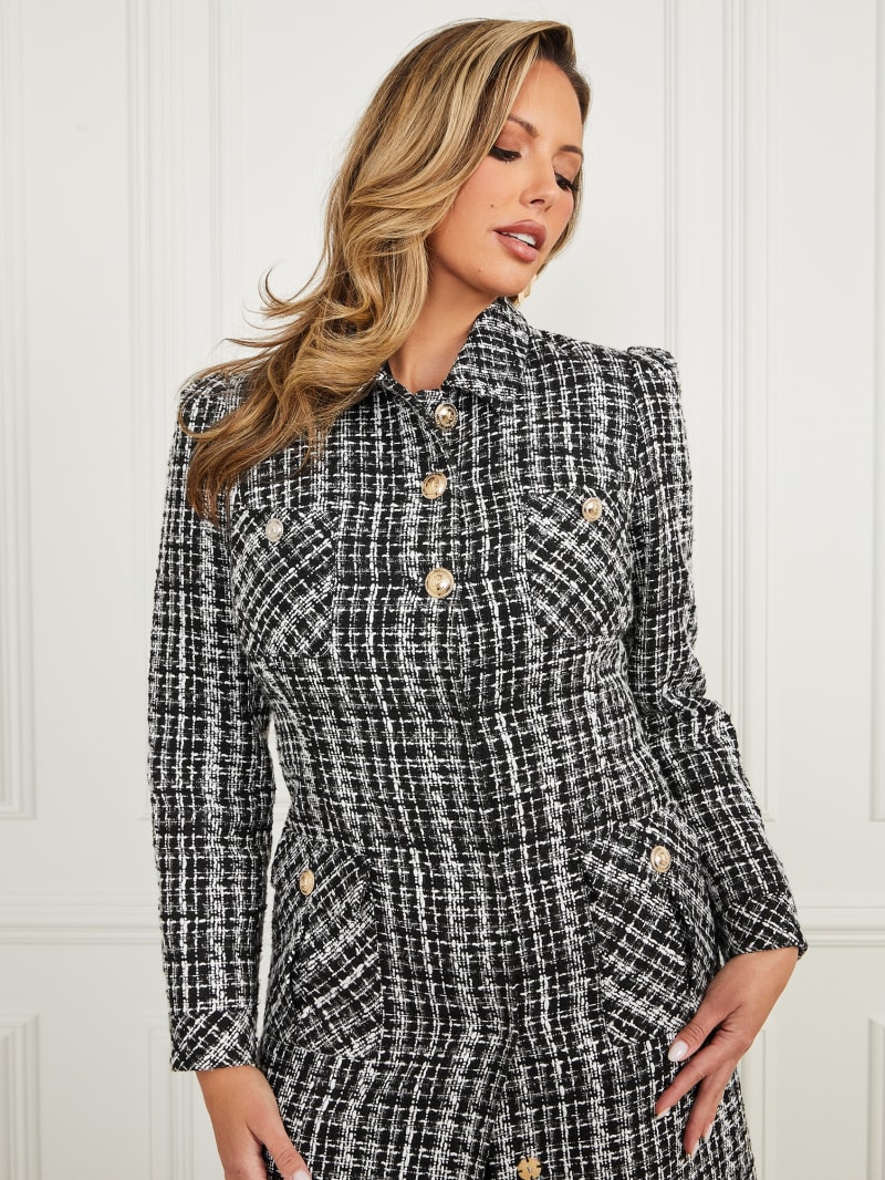Guess Megan Tweed Coat - Check Black And White Guess Megan Tweed Coat - Check Black And White