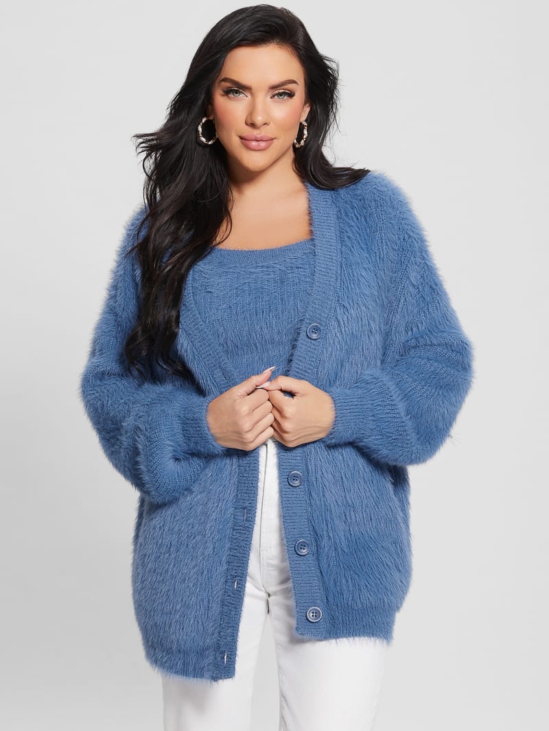 Guess Sahar Fuzzy Cardigan Sweater - Nordic Sea Guess Sahar Fuzzy Cardigan Sweater - Nordic Sea