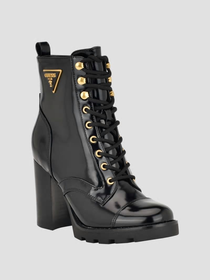 Guess Neadyn Lace-Up Heeled Moto Booties - Black 001 Guess Neadyn Lace-Up Heeled Moto Booties - Black 001