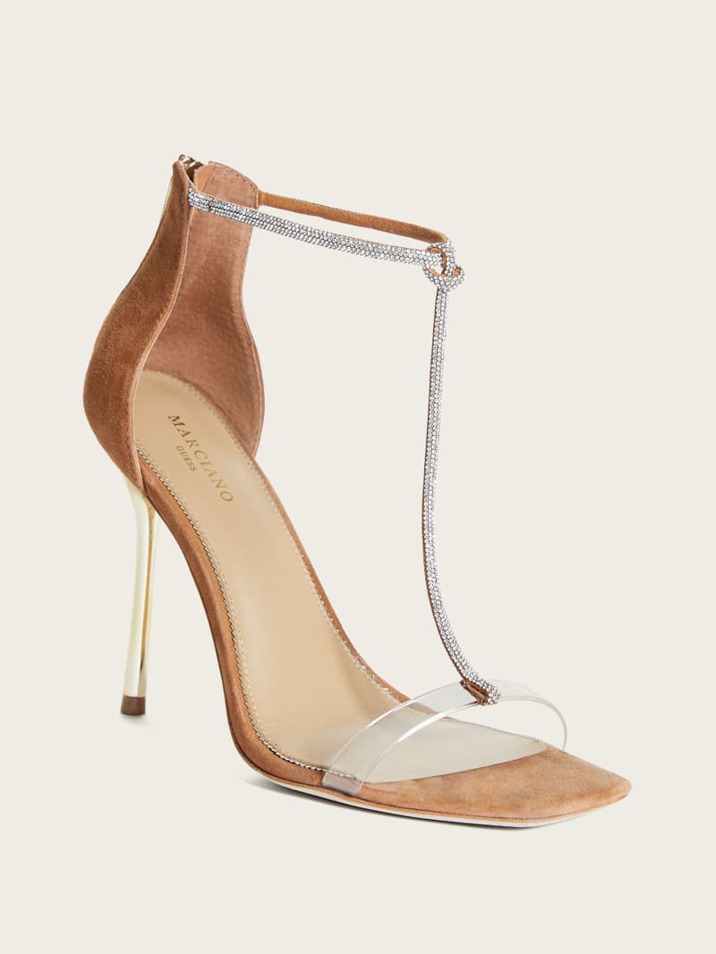 Guess Olivia Embellished Heeled Sandal - Cognac Guess Olivia Embellished Heeled Sandal - Cognac
