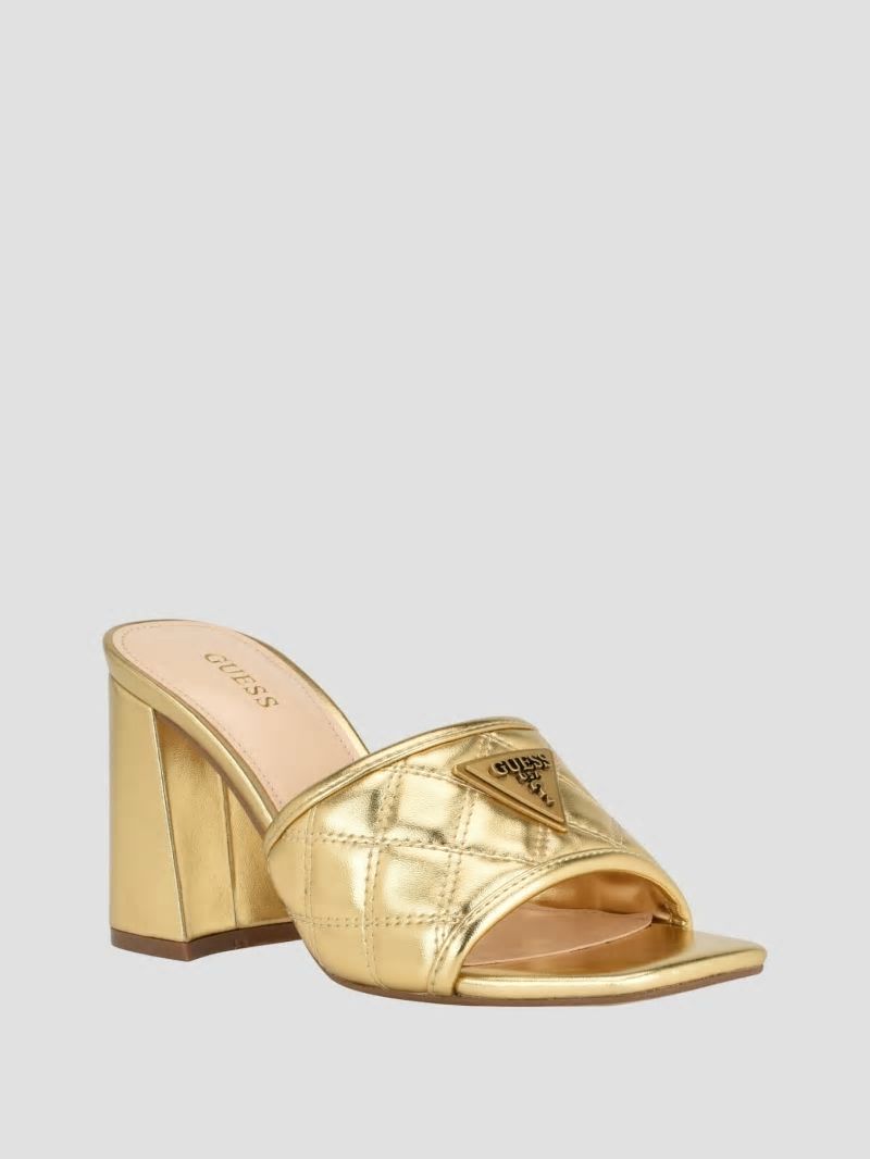 Guess Quilted Block Metallic Heels - Gold Guess Quilted Block Metallic Heels - Gold