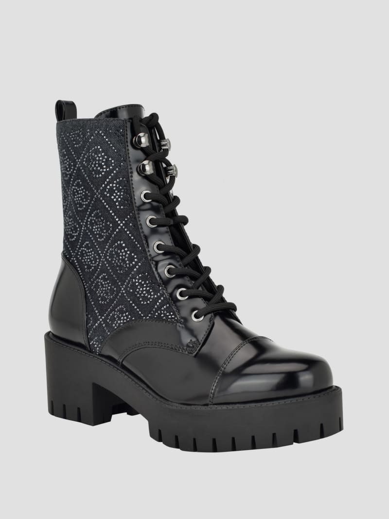 Guess Waitea Rhinestone Moto Booties - Black 002 Guess Waitea Rhinestone Moto Booties - Black 002