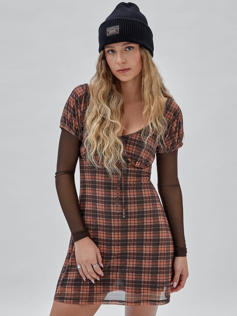 Guess GUESS Originals Mesh Plaid Dress - Multi Color Plaid Guess GUESS Originals Mesh Plaid Dress - Multi Color Plaid