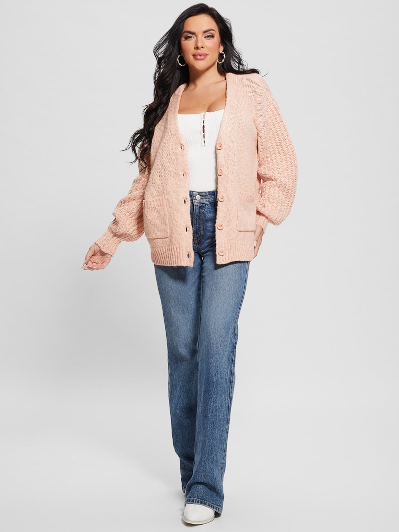 Guess Eco Hiro Knit Cardigan Sweater - Smooth Pink Multi Guess Eco Hiro Knit Cardigan Sweater - Smooth Pink Multi
