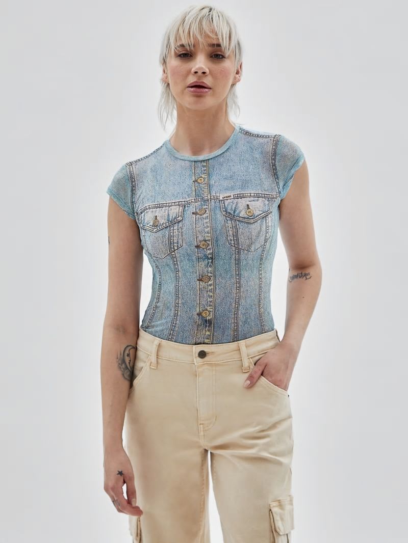 Guess GUESS Originals Printed Mesh Top - Go Printed Denim Guess GUESS Originals Printed Mesh Top - Go Printed Denim