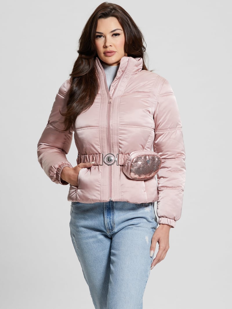 Guess Eco Lucia Belt Bag Puffer Jacket - Rosy Violet Multi Guess Eco Lucia Belt Bag Puffer Jacket - Rosy Violet Multi