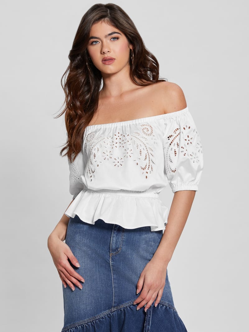 Guess Embroidered Lazo Top - Pure White Guess Embroidered Lazo Top - Pure White