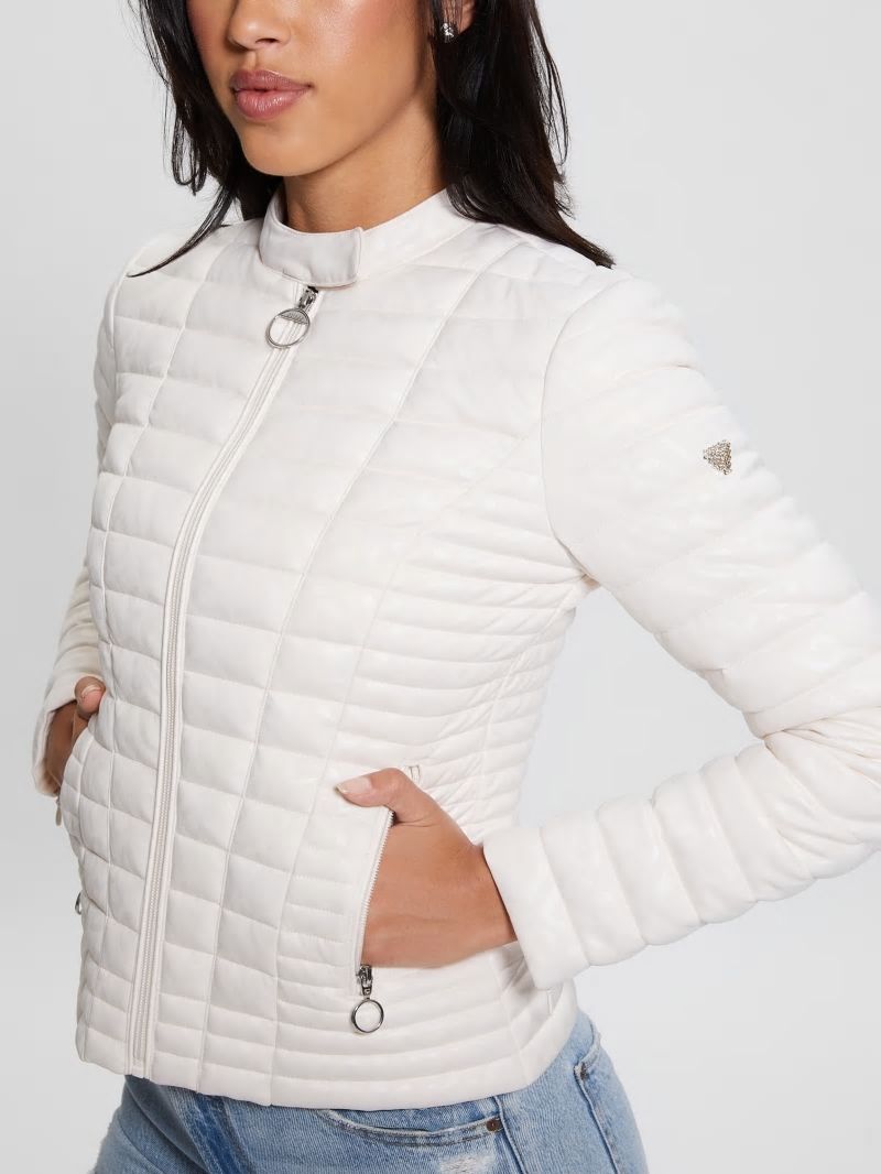 Guess Vona Quilted Logo Jacket - Parchment Tone Guess Vona Quilted Logo Jacket - Parchment Tone