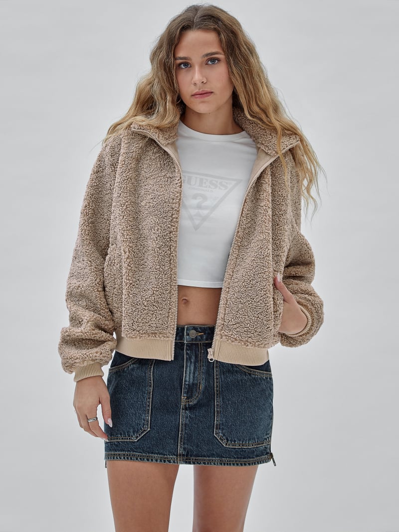 Guess GUESS Originals Hooded Sherpa Jacket - Neutral Sand Guess GUESS Originals Hooded Sherpa Jacket - Neutral Sand