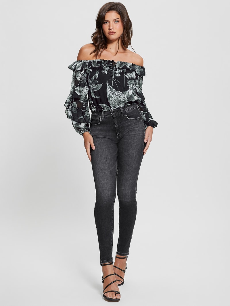Guess Eco Shani Off-the-Shoulder Top - Phantom Flora Print Black Guess Eco Shani Off-the-Shoulder Top - Phantom Flora Print Black