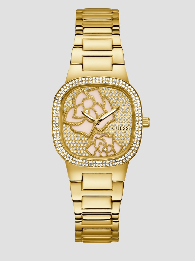 Guess Gold-Tone Rhinestone Rose Analog Watch - Gold Guess Gold-Tone Rhinestone Rose Analog Watch - Gold