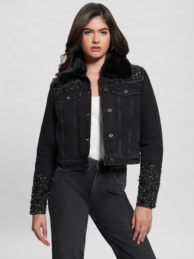 Guess Eco Doria Shearling Collar Denim Jacket - Craters Stones Guess Eco Doria Shearling Collar Denim Jacket - Craters Stones