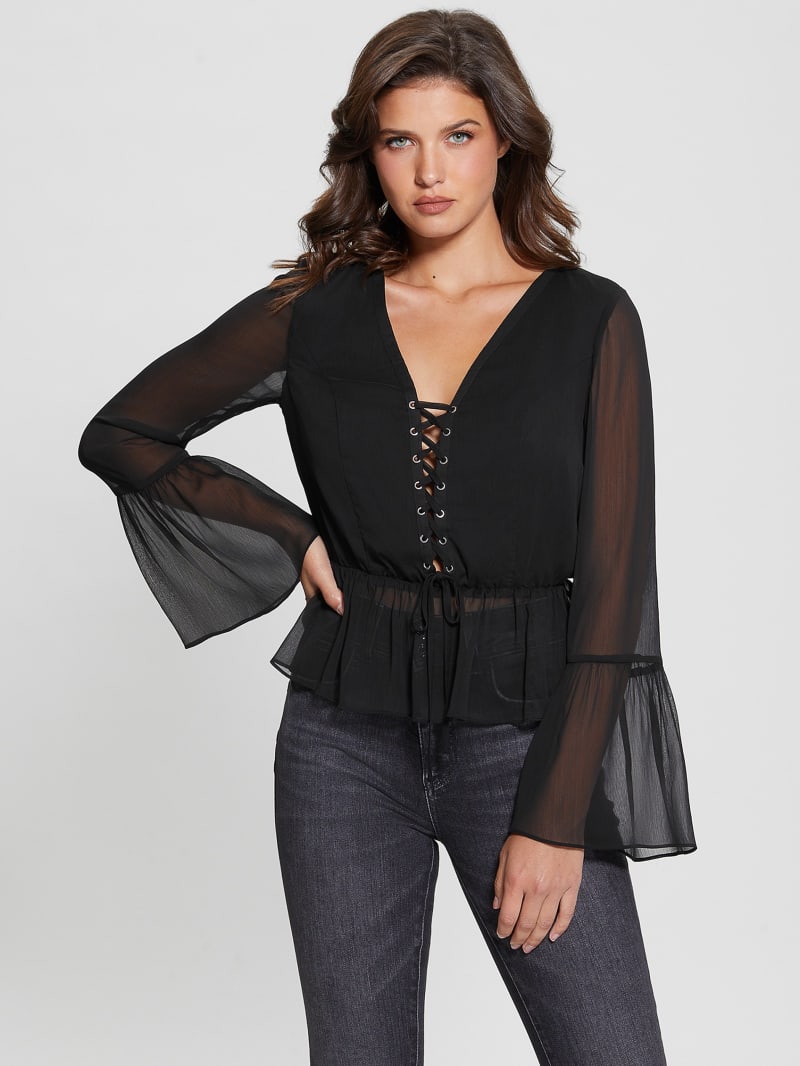 Guess Eco Demi Lace-Up Top - Black Guess Eco Demi Lace-Up Top - Black