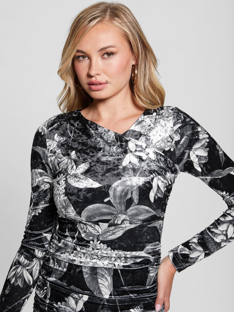 Guess Eco Tess Velvet Dress - Phantom Flora Print Black Guess Eco Tess Velvet Dress - Phantom Flora Print Black