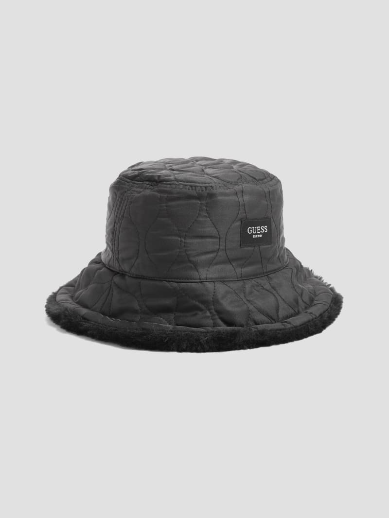 Guess Reversible Faux-Fur Bucket Hat - Black Guess Reversible Faux-Fur Bucket Hat - Black