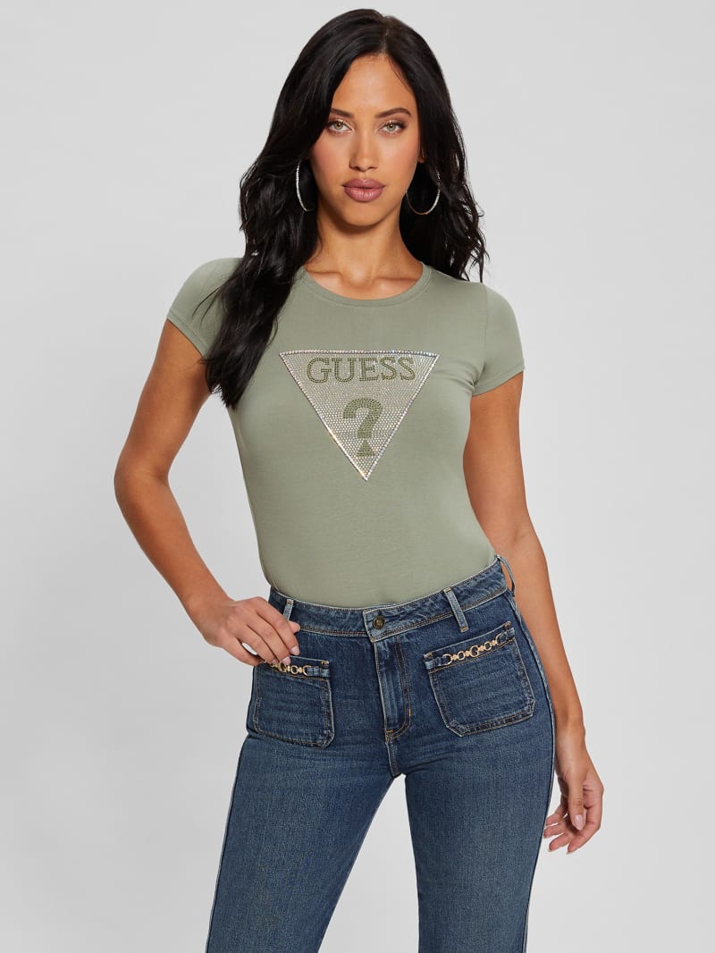 Guess Eco Crystal Triangle Logo Tee - Ocean Sage Guess Eco Crystal Triangle Logo Tee - Ocean Sage