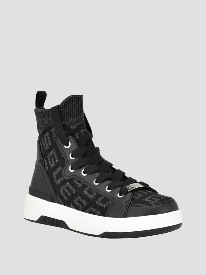 Guess Mannen Logo Knit High-Top Sneakers - Black 001 Guess Mannen Logo Knit High-Top Sneakers - Black 001