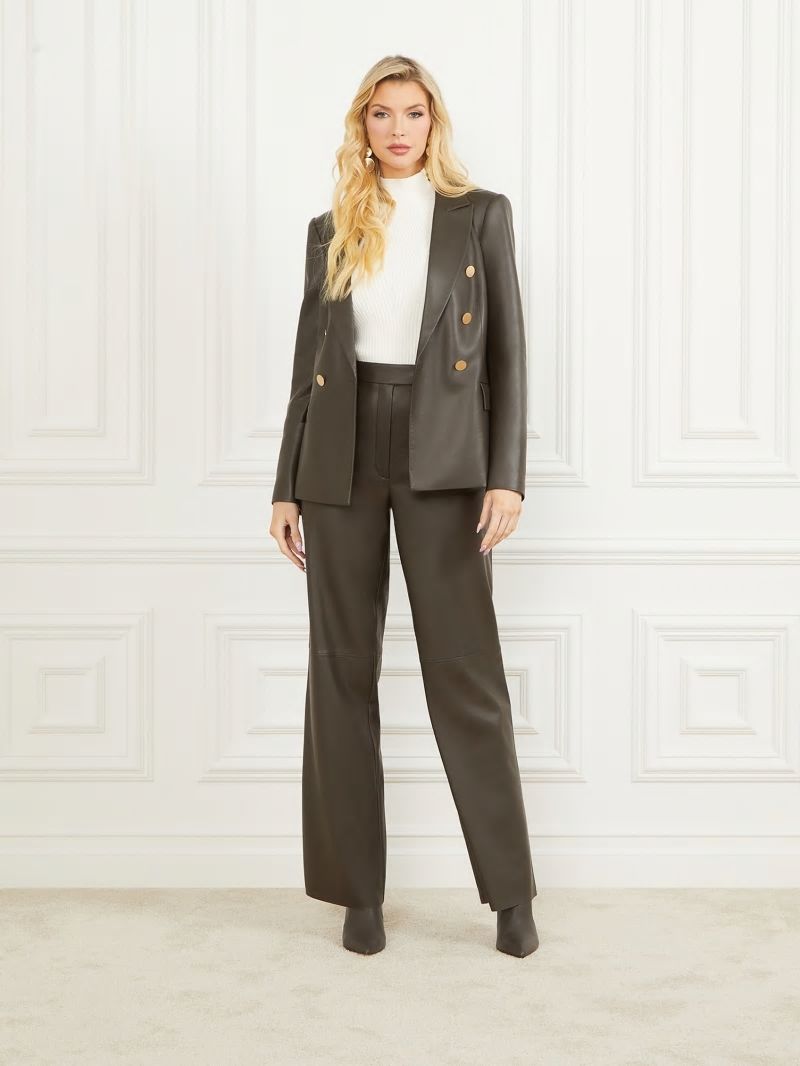Guess Vixen Faux-Leather Wide Leg Pant - 344 Olive Branch Guess Vixen Faux-Leather Wide Leg Pant - 344 Olive Branch