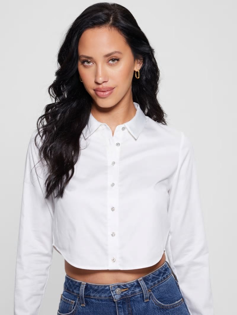 Guess Sami Cropped Button-Up Top - Pure White Guess Sami Cropped Button-Up Top - Pure White