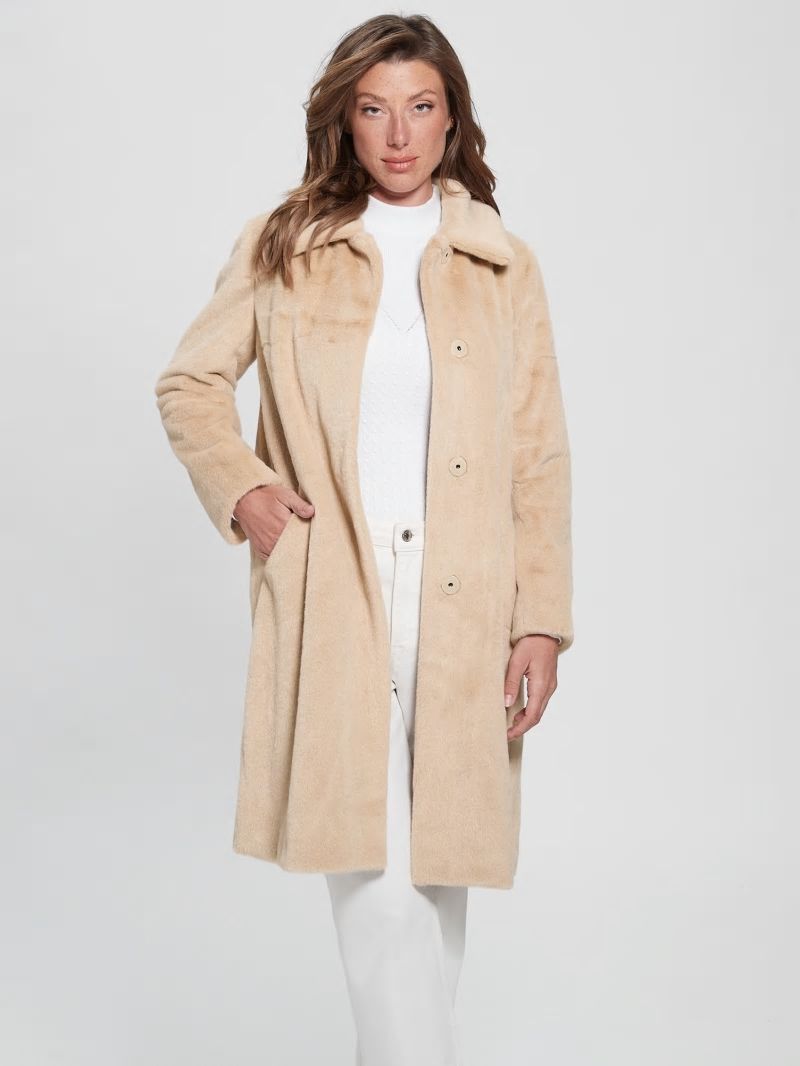 Guess Simmone Faux-Fur Coat - Foamy Taupe Guess Simmone Faux-Fur Coat - Foamy Taupe