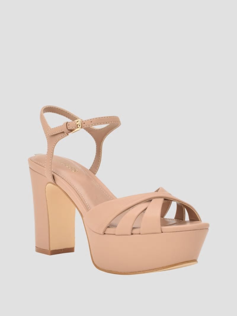 Guess Haylo Crisscross Platform Block Heels - Medium Natural 101 Guess Haylo Crisscross Platform Block Heels - Medium Natural 101