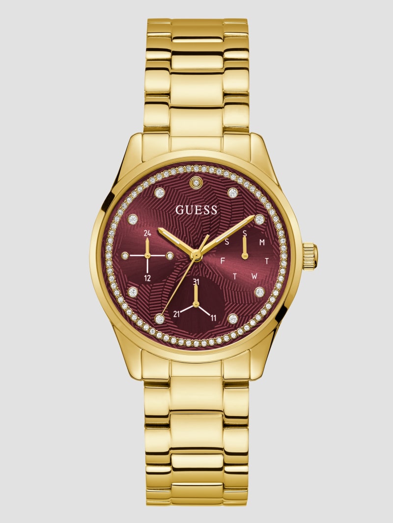 Guess Gold-Tone and Burgundy Multifunction Watch - Gold Guess Gold-Tone and Burgundy Multifunction Watch - Gold
