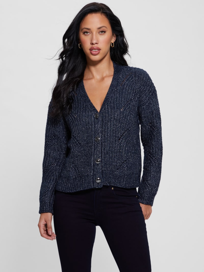 Guess Melanie Cardigan Sweater - Blackened Blue Lurex Guess Melanie Cardigan Sweater - Blackened Blue Lurex